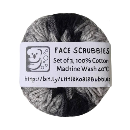 Monochrome 100% Cotton Face Scrubbies 3pcs - Little Koala Bubbles - Cleansing Pad - Eco Natural Products