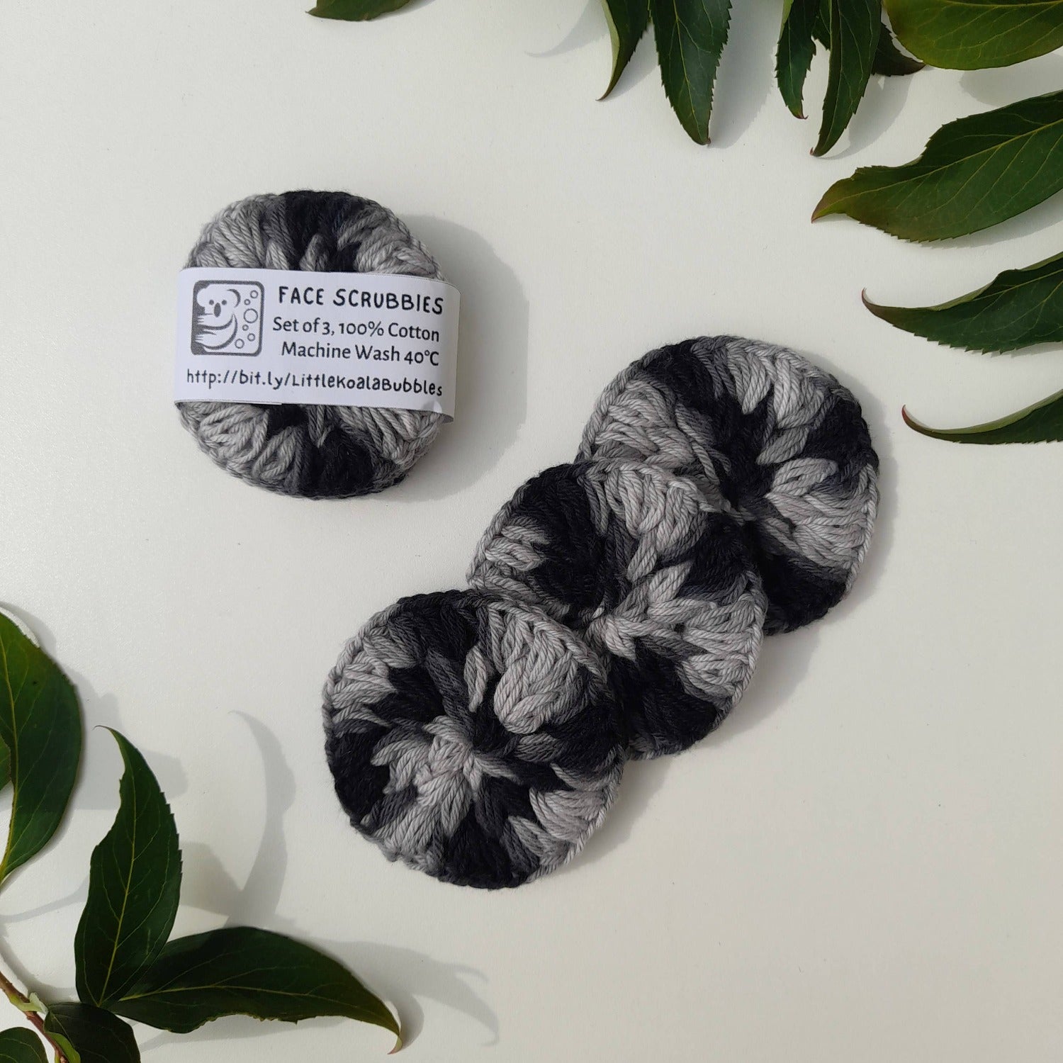 Monochrome 100% Cotton Face Scrubbies 3pcs - Little Koala Bubbles - Cleansing Pad - Eco Natural Products