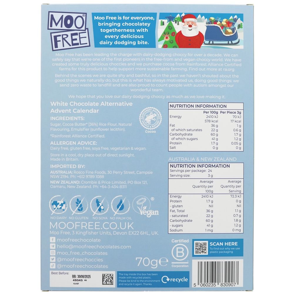 Moo Free White Chocolate Alternative Advent Calendar 70g - Eco Natural Products - Moo Free - Advent calendar