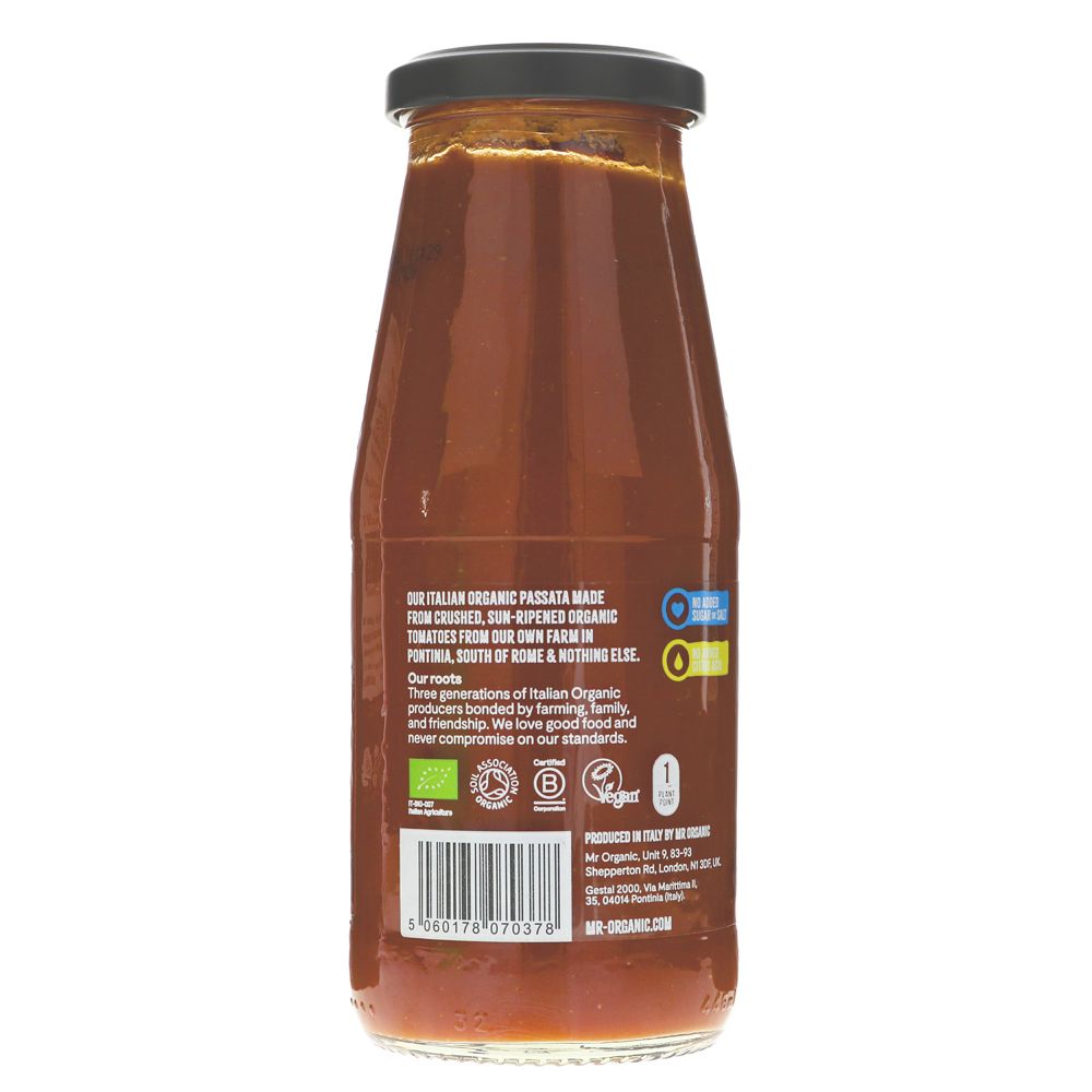 Mr Organic Italian Passata Jar 400g side 1 packaging