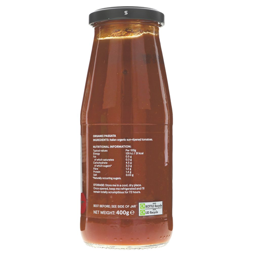 Mr Organic Italian Passata Jar 400g side 2 packaging