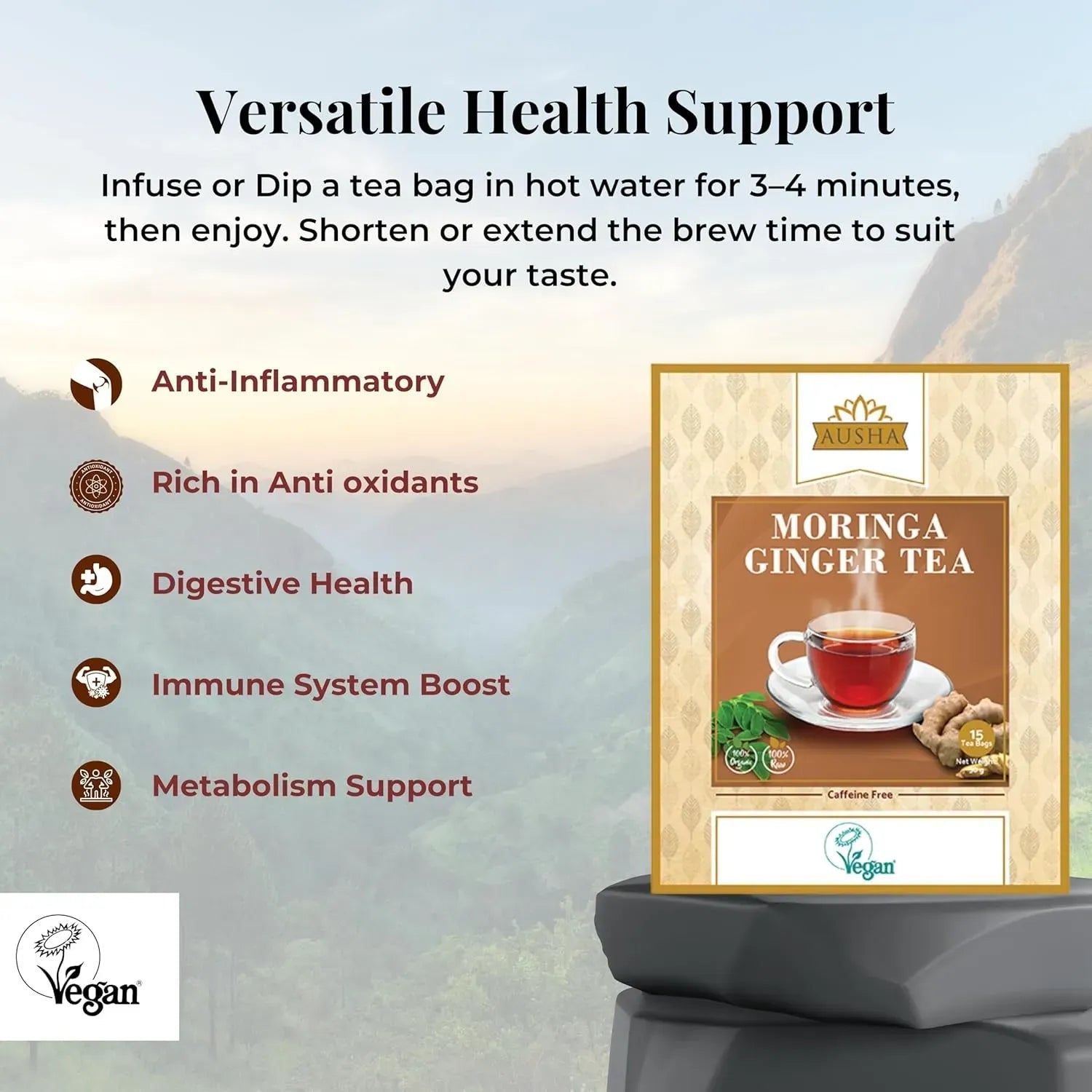 Moringa Ginger Infusion Tea 20 Bags - Ausha - Teas - Ausha