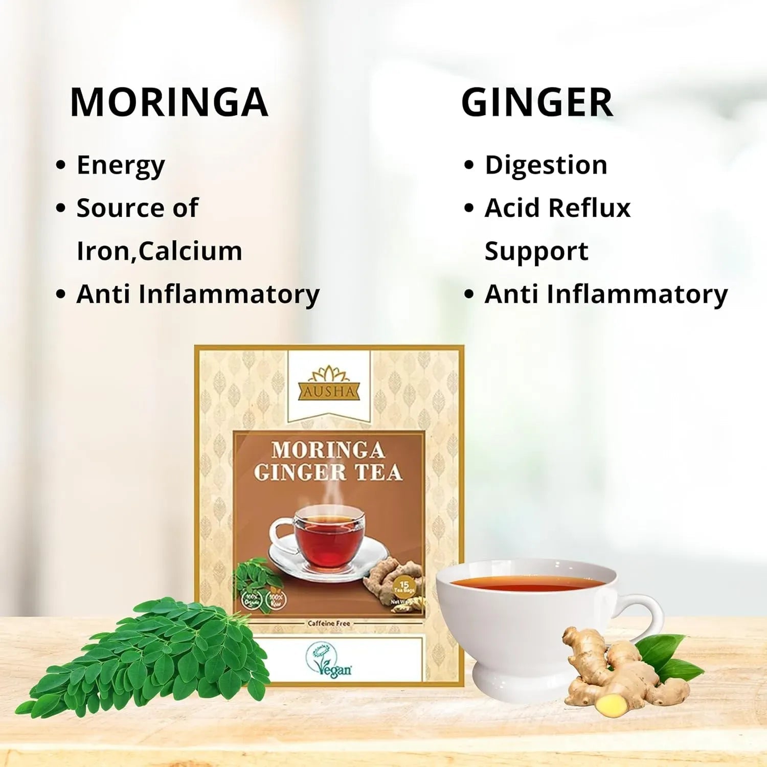 Moringa Ginger Infusion Tea 20 Bags - Ausha - Teas - Ausha