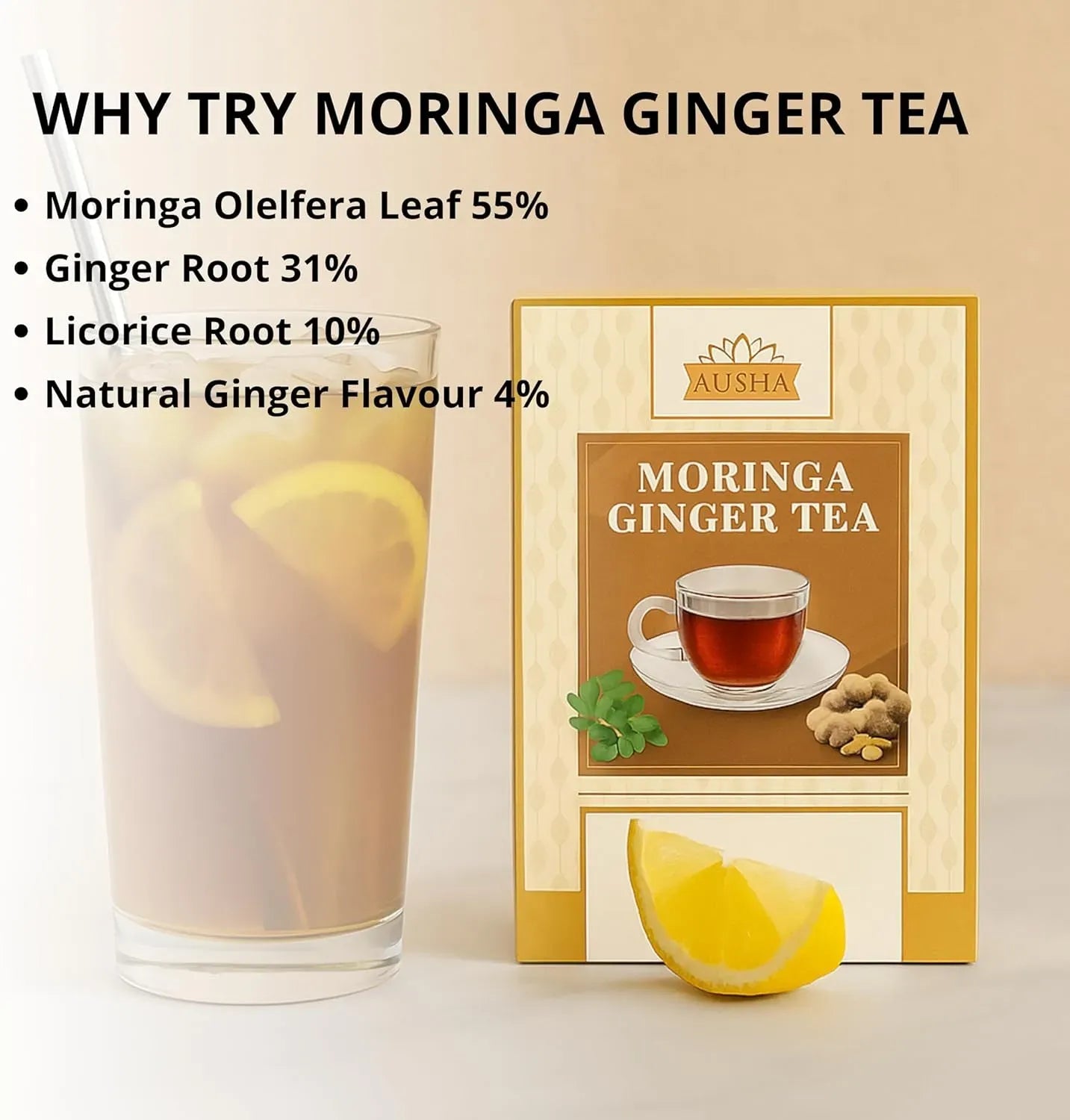 Moringa Ginger Infusion Tea 20 Bags - Ausha - Teas - Ausha