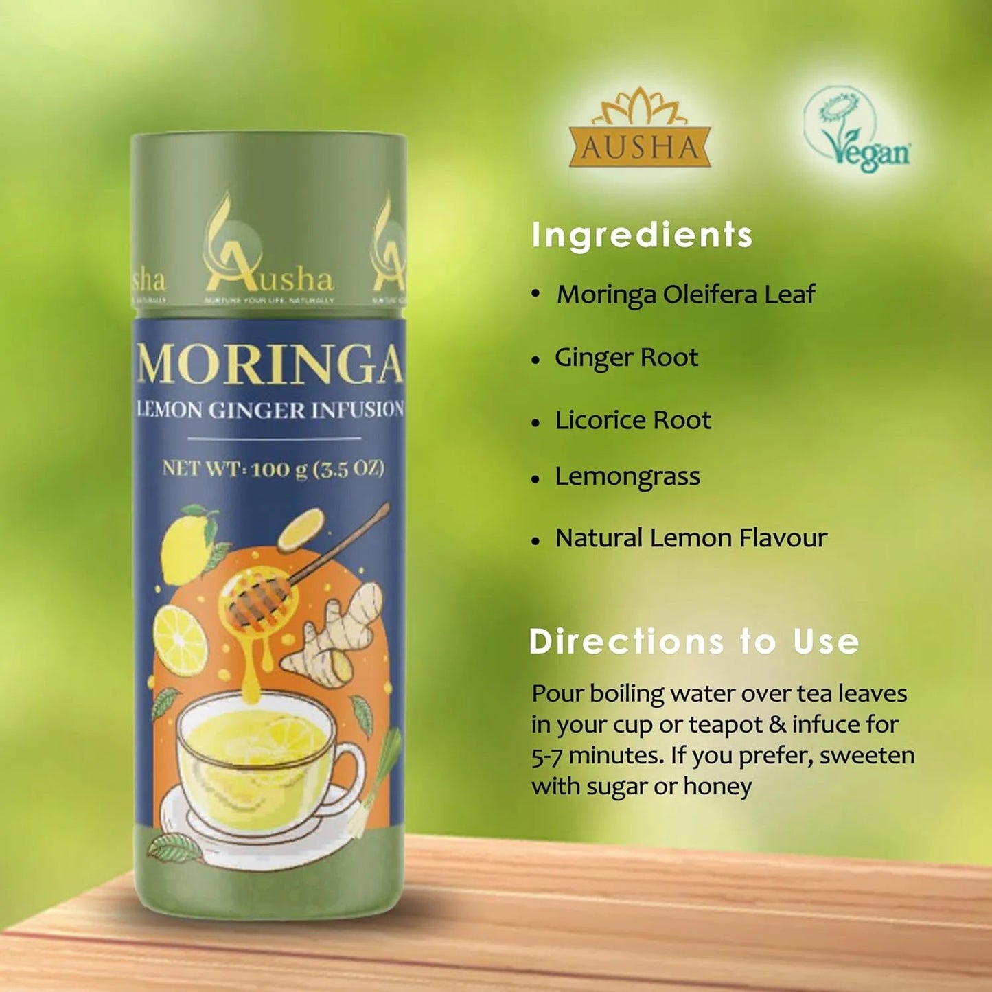 Moringa Lemon Ginger Infusion Loose Tea 100g - Ausha - Infusions - Ausha