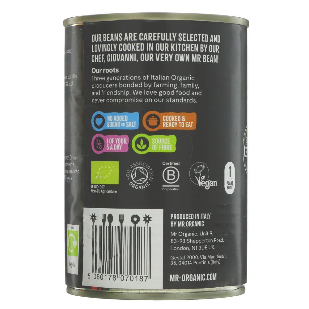 Mr Organic Butter Beans Tin 400g side 1 packaging