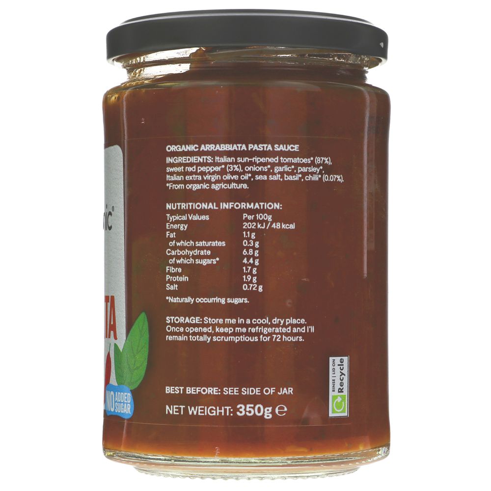 Mr Organic Chilli Arrabbiata Pasta Sauce 350g side 2 packaging