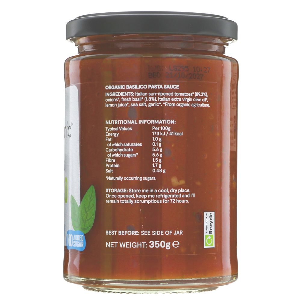 Mr Organic Basilico Pasta Sauce 350g side 2 packaging