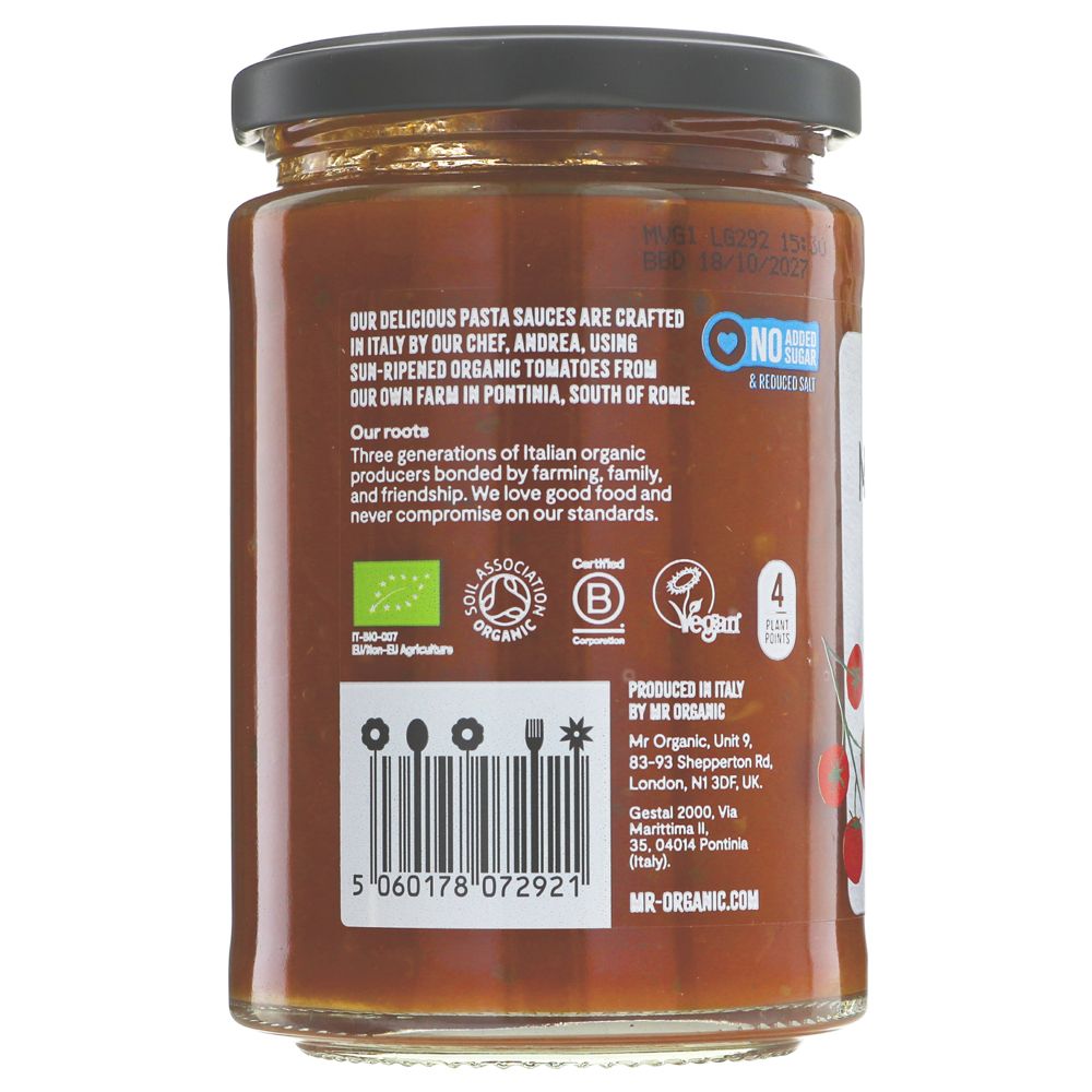 Mr Organic Cherry Tomato Pasta Sauce 350g side 1 packaging