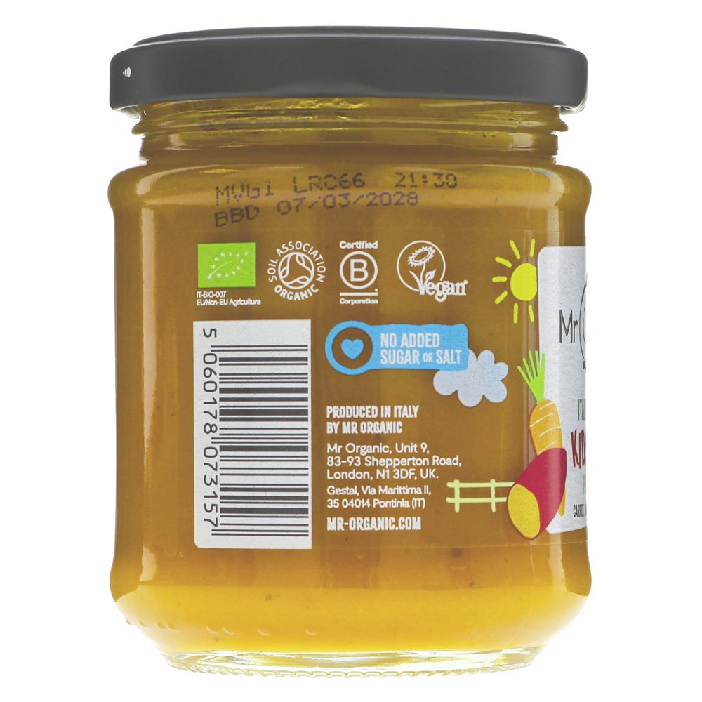 Mr Organic Carrot Sweet Potato Kids Veggie Pasta Sauce 200g side 1 packaging