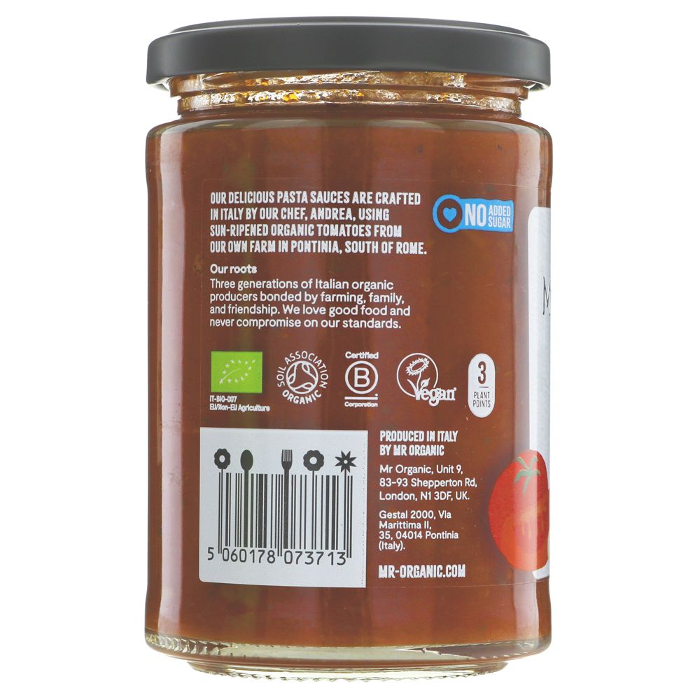 Mr Organic Roasted Garlic No Added Sugar Pasta Sauce 350g side 1 packaging