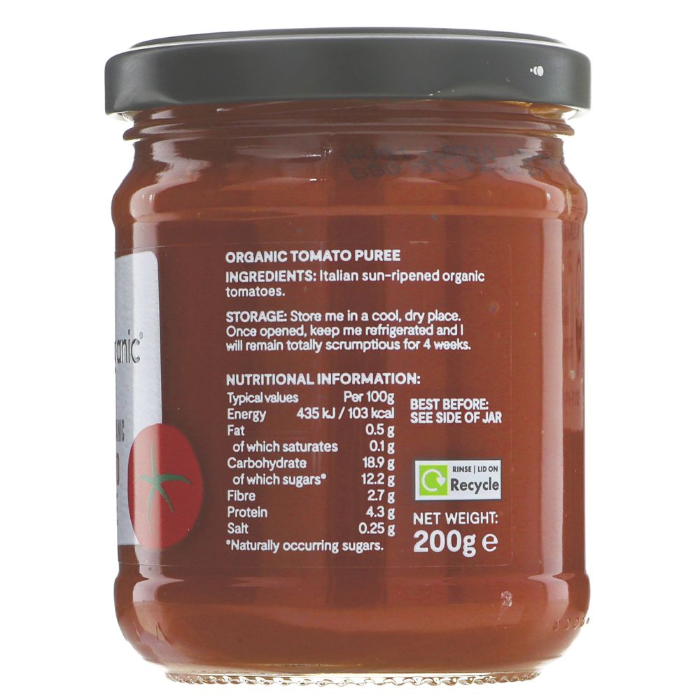 Mr Organic Tomato Puree Jar 200g side 2 packaging