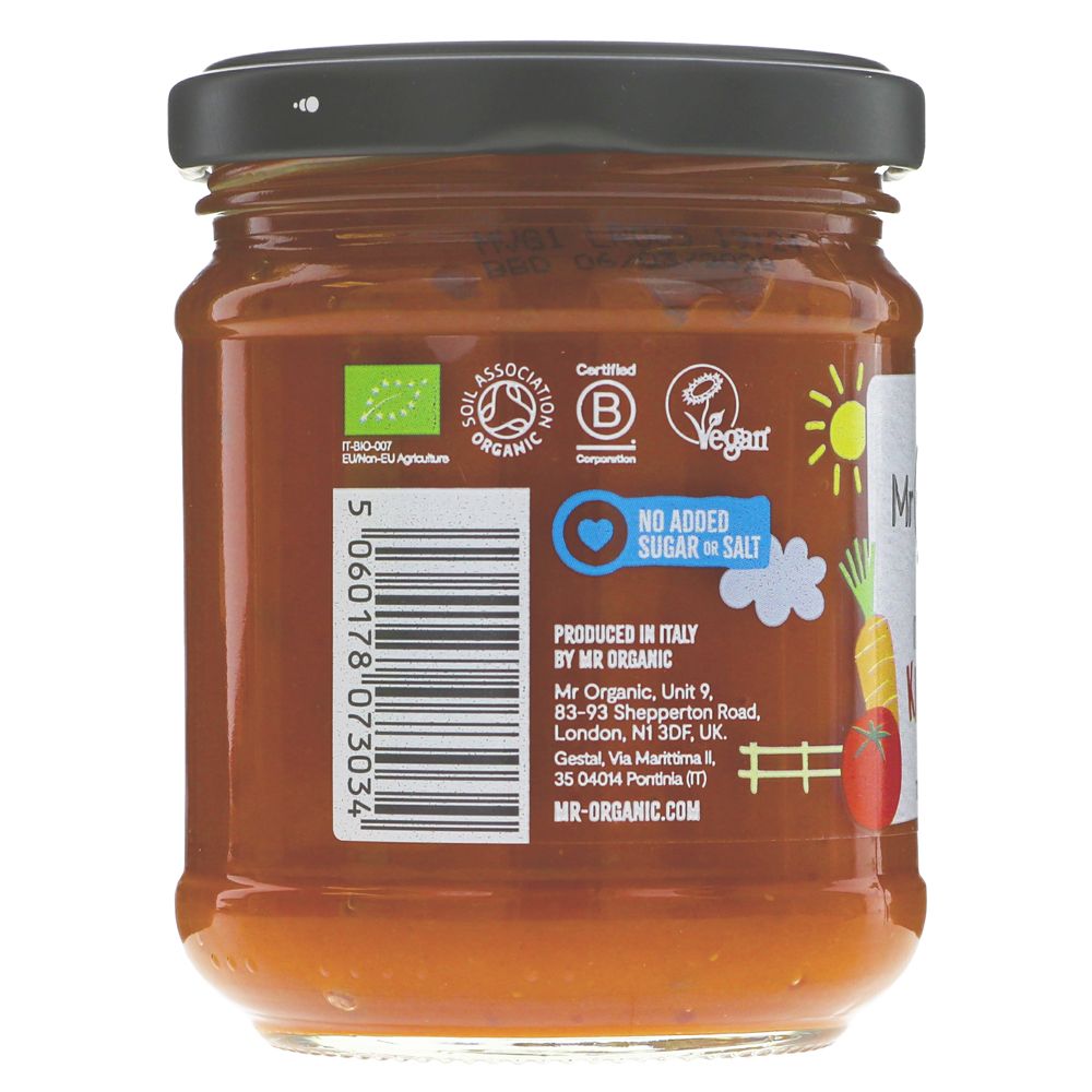 Mr Organic Tomato Carrot Parsnip Kids Veggie Pasta Sauce 200g side 1 packaging