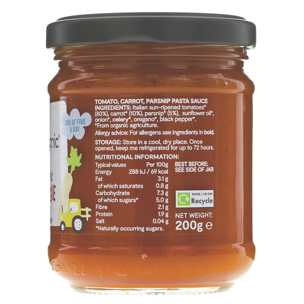 Mr Organic Tomato Carrot Parsnip Kids Veggie Pasta Sauce 200g side 2 packaging