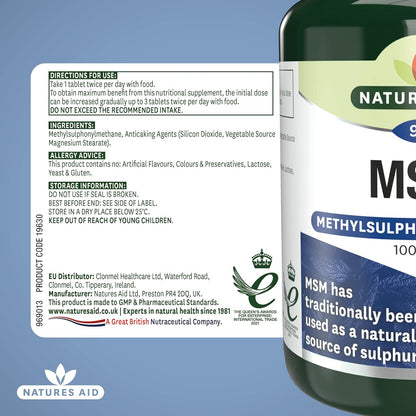 MSM 1000mg 90 Tablets - Natures Aid - Vitamins & Supplements - Eco Natural Products