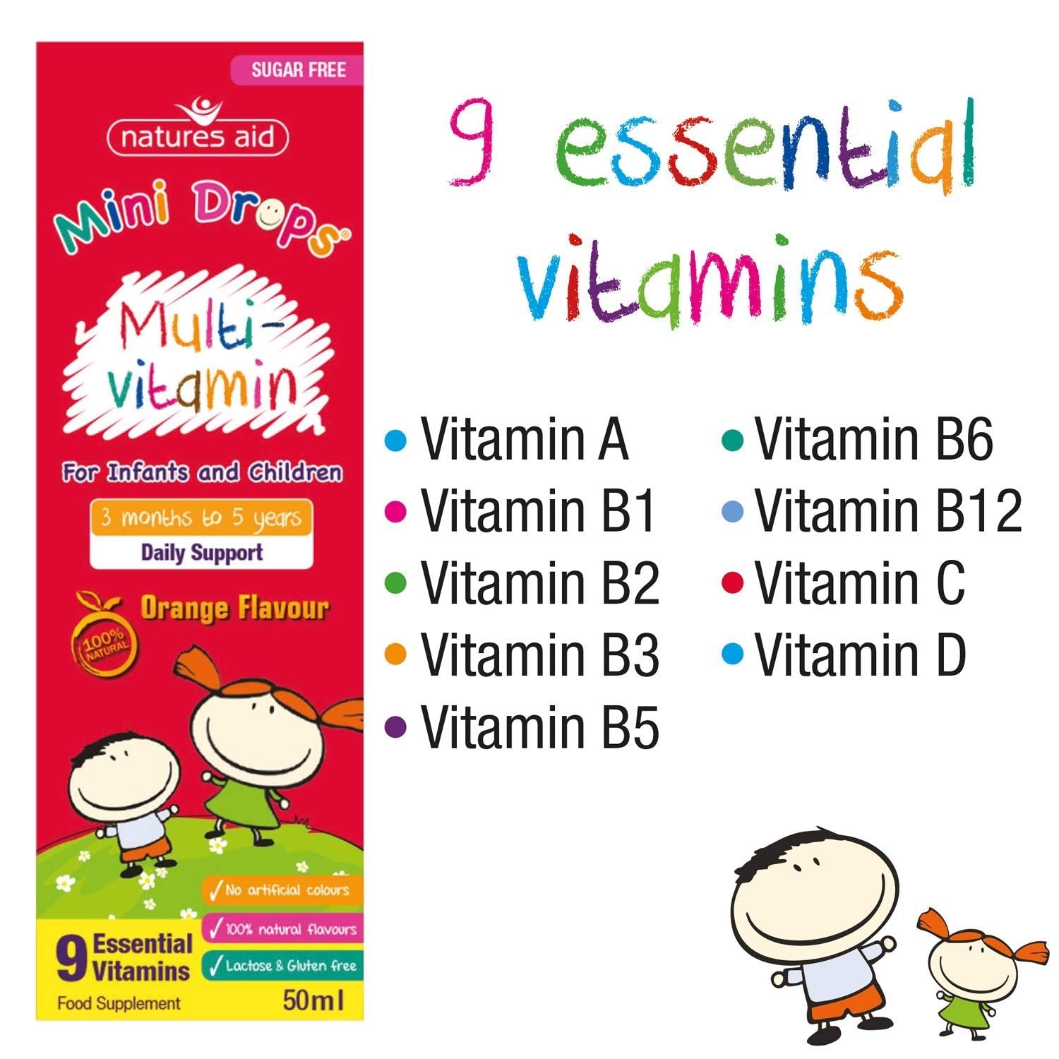 Multi - Vitamin Drops Infants & Children 9 Essential Vitamins Daily Support 50ml - Eco Natural Products - Natures Aid - Vitamins & Supplements