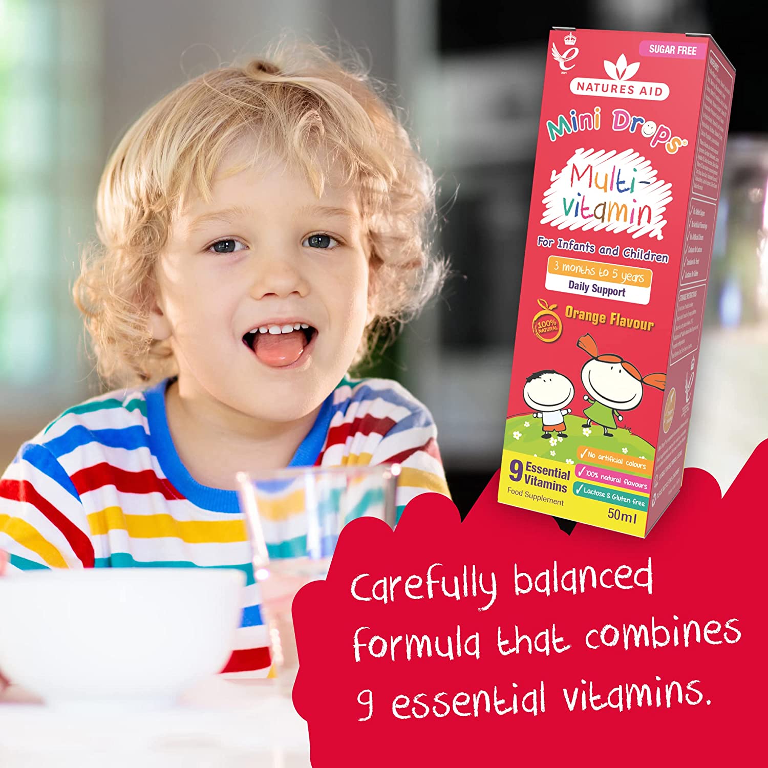 Multi - Vitamin Drops Infants & Children 9 Essential Vitamins Daily Support 50ml - Eco Natural Products - Natures Aid - Vitamins & Supplements