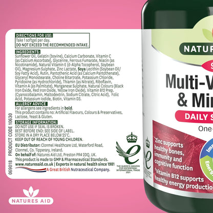 Multi - Vitamins & Minerals with Iron 90 Softgels - Natures Aid - Vitamins & Supplements - Eco Natural Products
