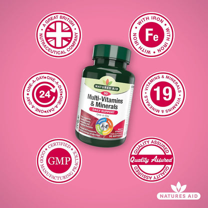 Multi - Vitamins & Minerals with Iron 90 Softgels - Natures Aid - Vitamins & Supplements - Eco Natural Products