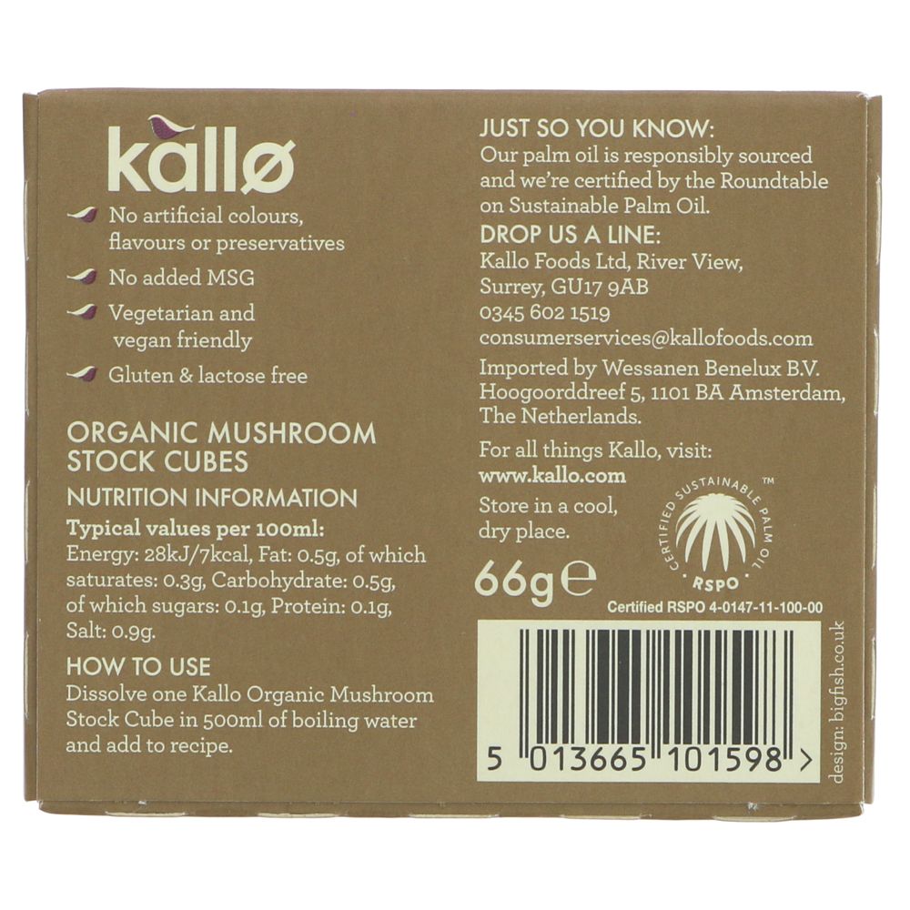 Mushroom Stock 6 Cubes - Eco Natural Products - Kallo - Stock Cubes