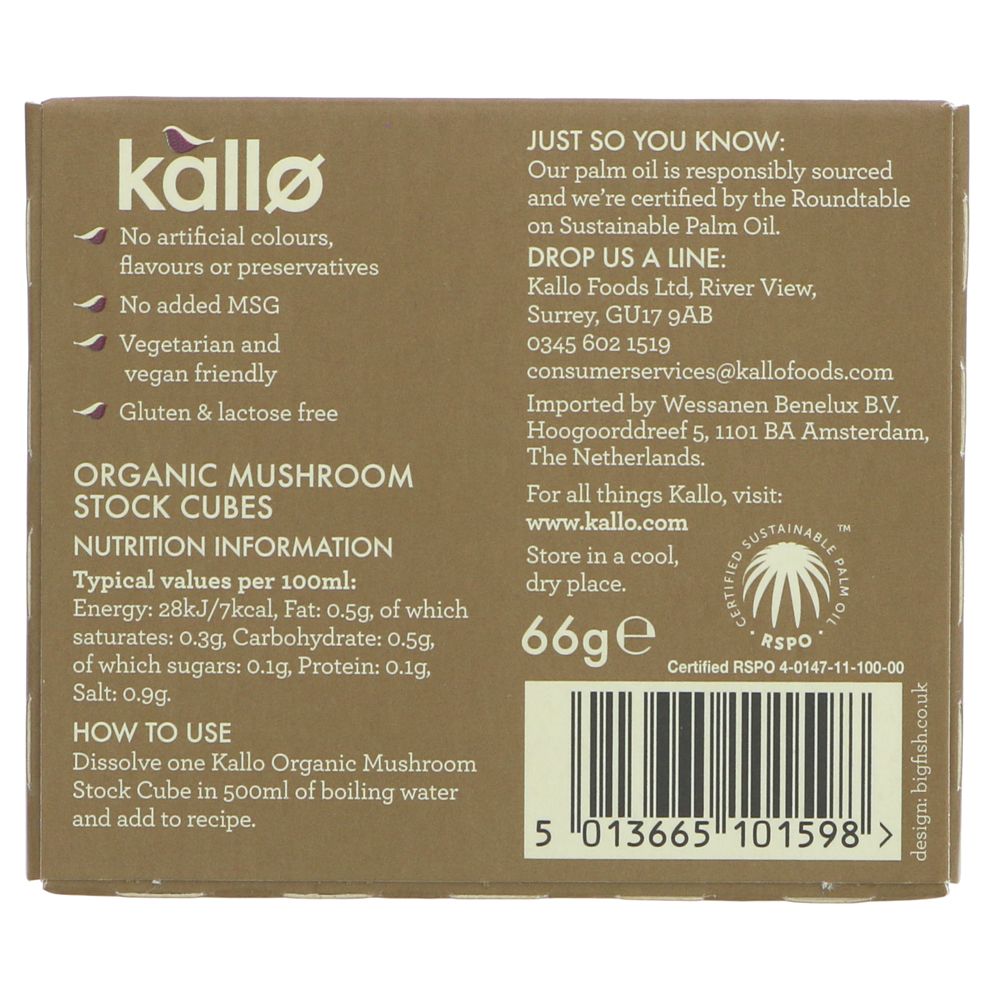 Mushroom Stock 6 Cubes - Kallo - Stock Cubes - Eco Natural Products