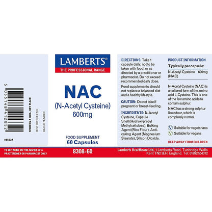 N - Acetyl Cysteine (NAC) 600Mg 60 Capsules - Lamberts - Food Supplement - Eco Natural Products