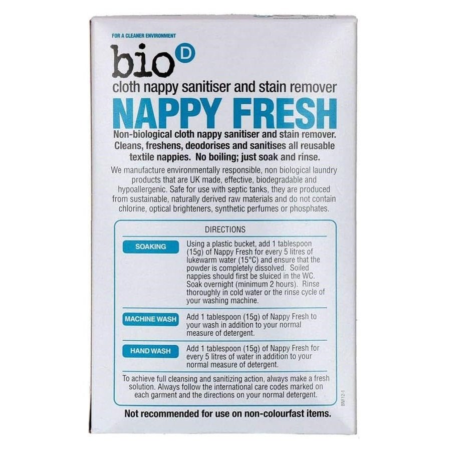Nappy Fresh Cloth Nappy Sanitiser & Stain Remover 500g - Bio - D - Laundry Detergent - Eco Natural Products