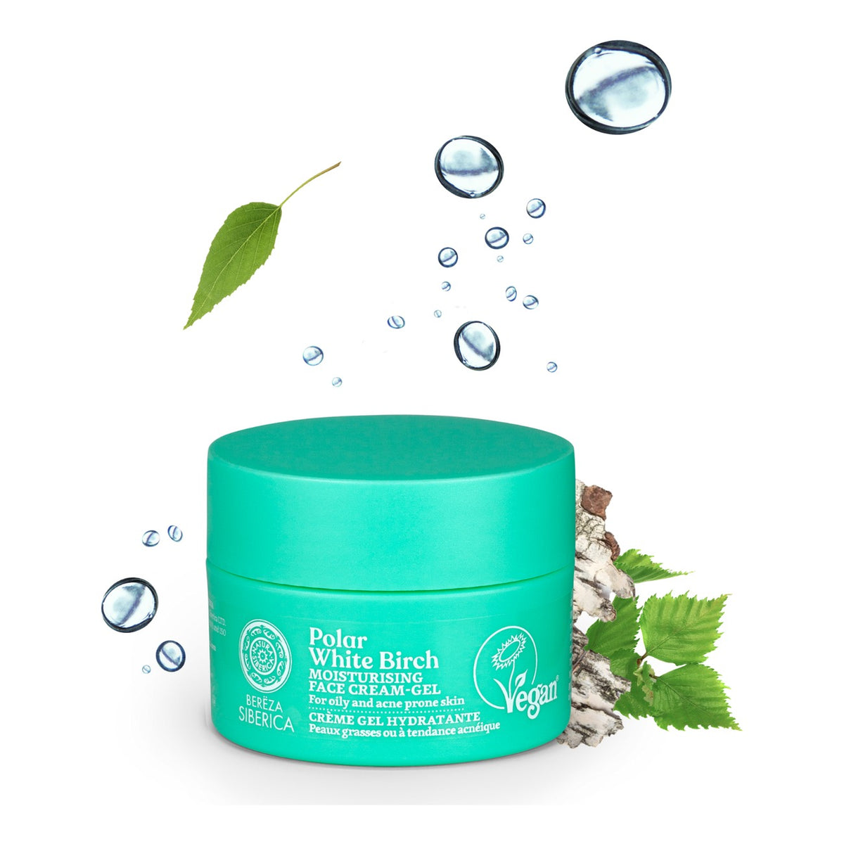 Natura Siberica Polar White Birch Moisturising Face Cream-Gel 50ml jar with birch leaves