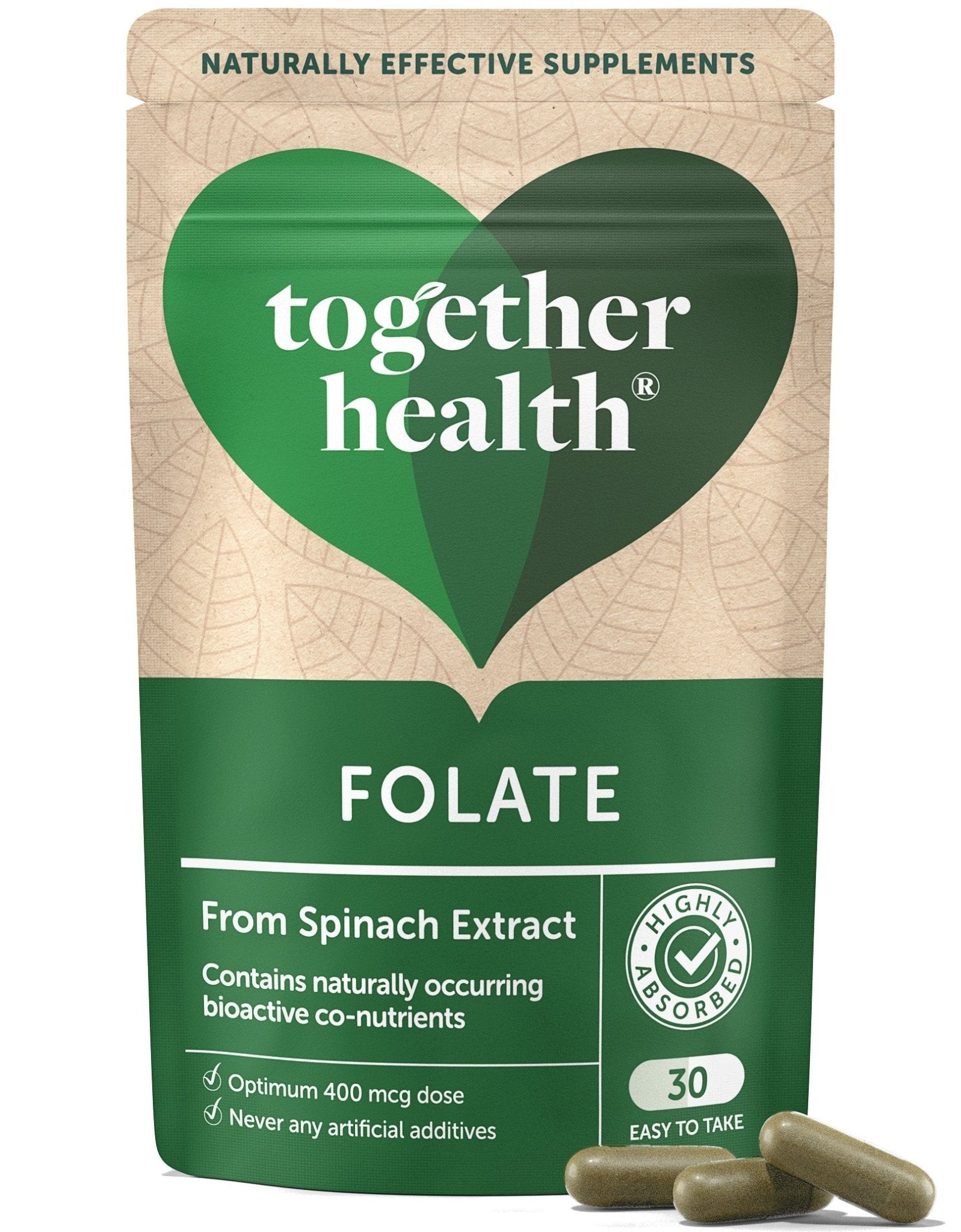 Natural Folate 30 Capsules - Together Health - Food Supplement - Eco Natural Products