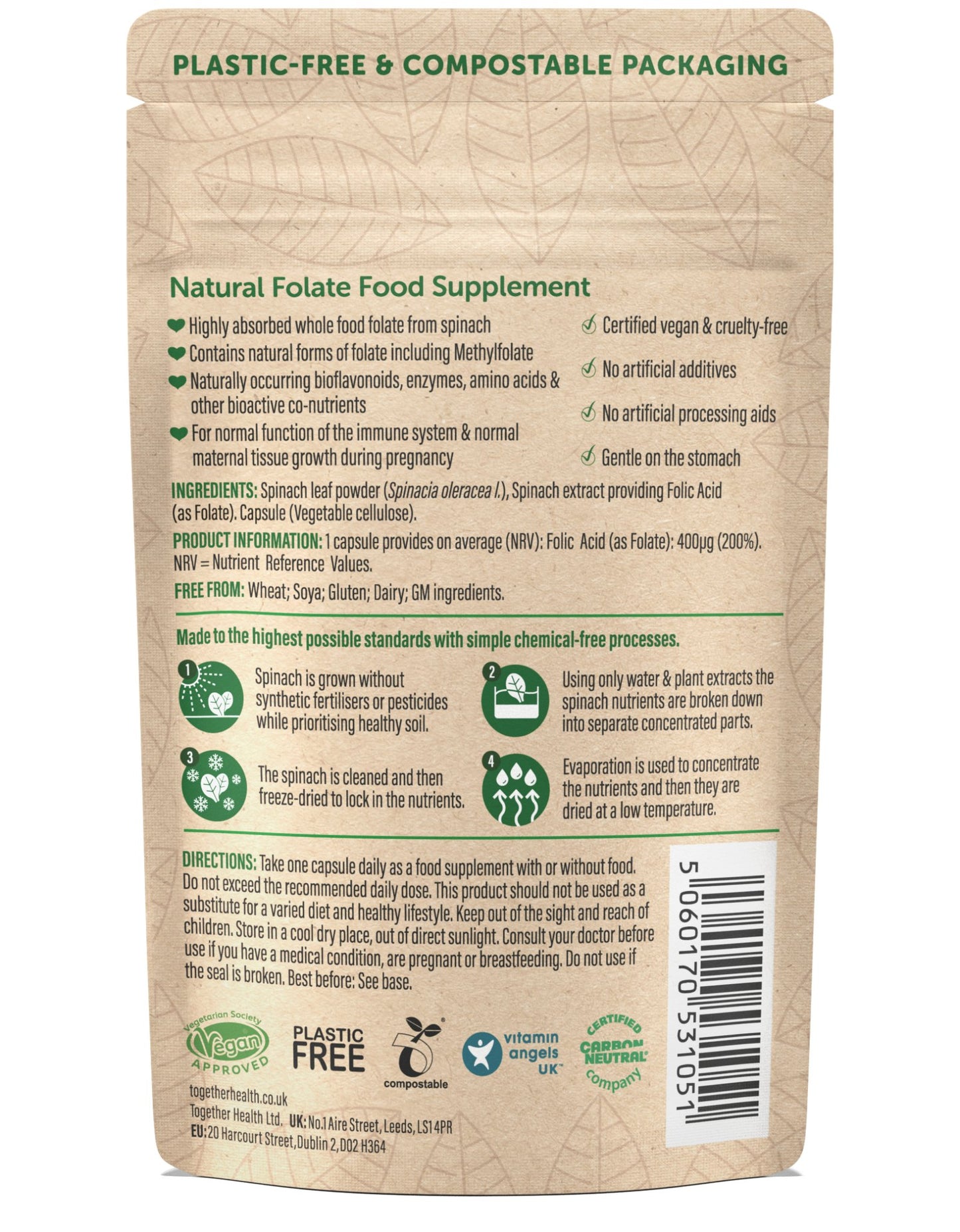 Natural Folate 30 Capsules - Together Health - Food Supplement - Eco Natural Products