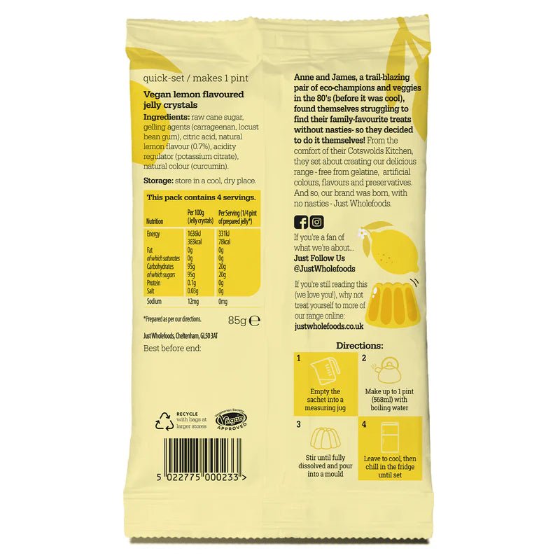 Natural Lemon Real Fruit Jelly Crystals 85g - Just Wholefoods - Jelly - Eco Natural Products