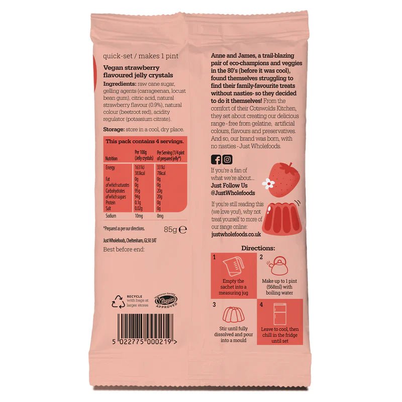 Natural Strawberry Real Fruit Flavoured Jelly Crystals 85g - Just Wholefoods - Jelly - Eco Natural Products