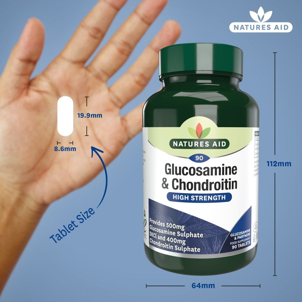 Glucosamine & Chondroitin tablet size 19.9mm x 8.6mm shown in hand