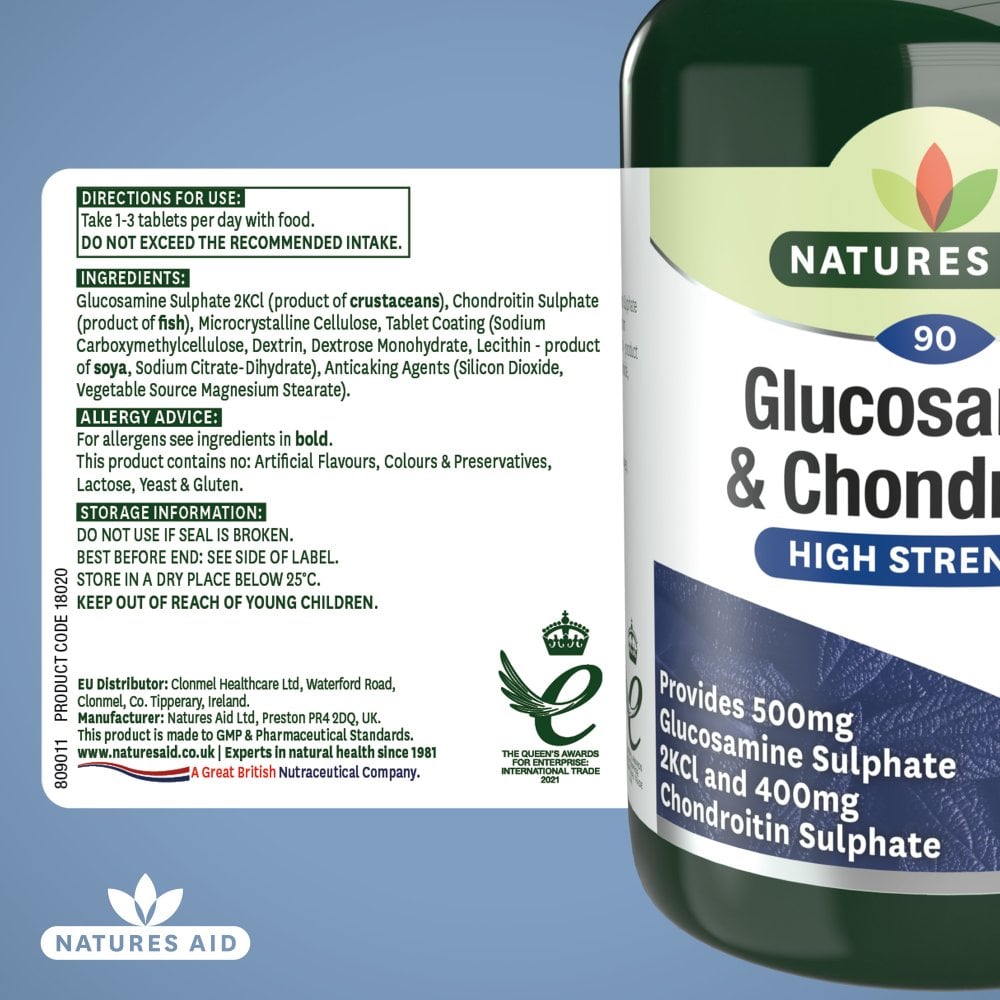 Glucosamine & Chondroitin label - ingredients, directions and product information per tablet