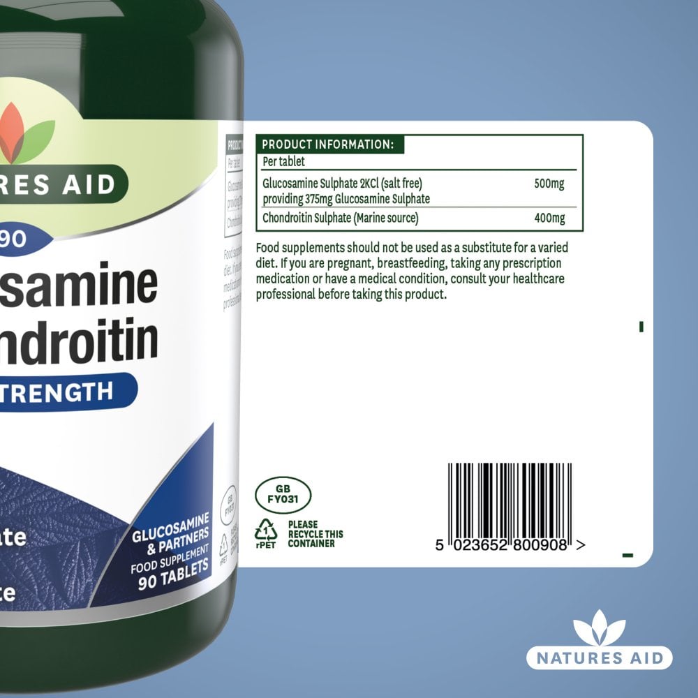 Glucosamine & Chondroitin High Strength bottle with botanicals - Natures Aid