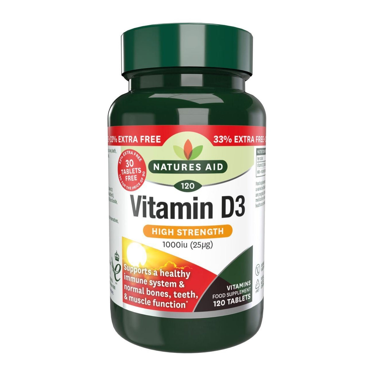 Natures Aid High Strength Vitamin D3 1000iu 120 Tablets - Natures Aid - Food supplement - Natures Aid