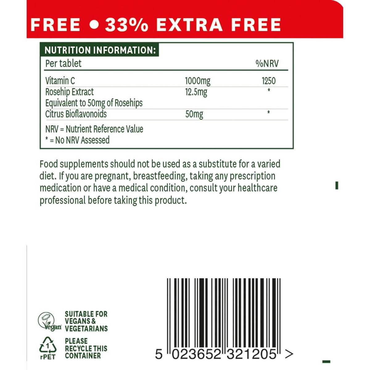 Natures Aid Vitamin C 1000mg 120 Tablets with Citrus Bioflavonoids - Natures Aid - Food Supplement - Natures Aid