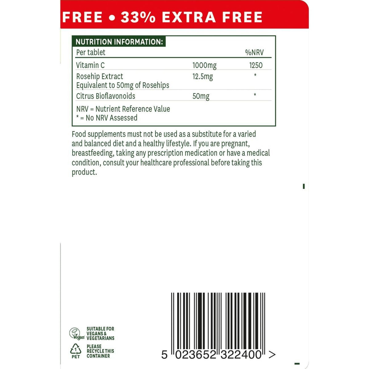 Natures Aid Vitamin C 1000mg 240 Tablets with Rosehips and Citrus Bioflavonoids - Natures Aid - Food Supplement - Natures Aid