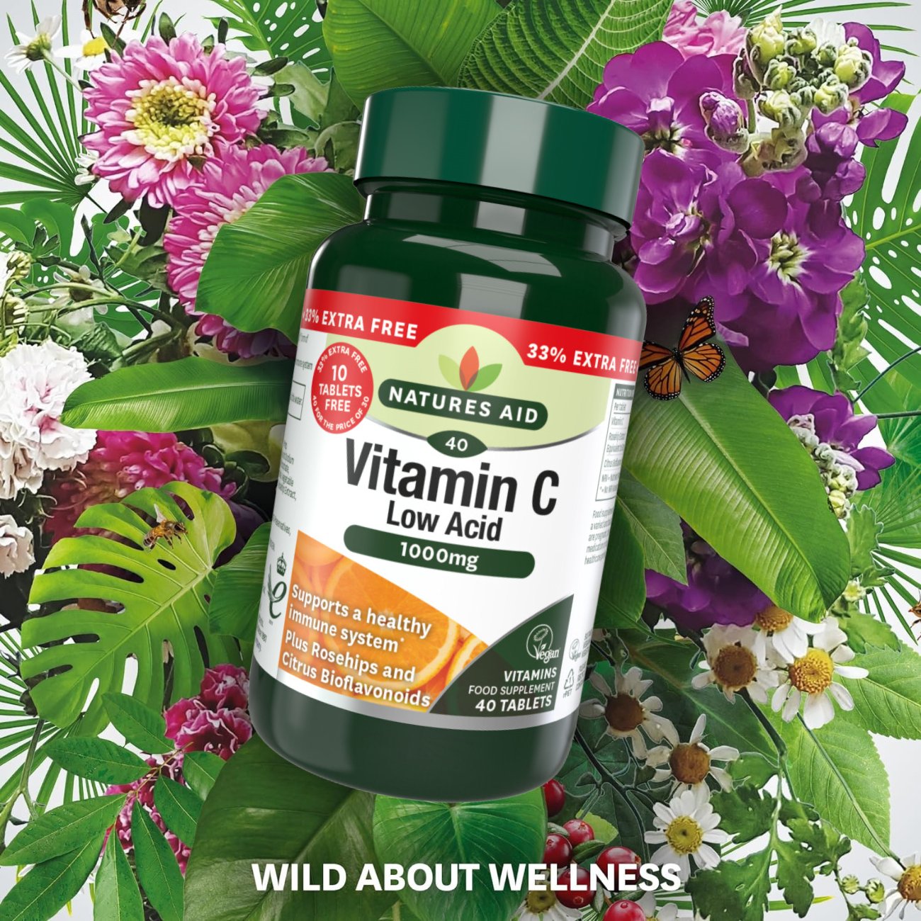 Natures Aid Vitamin C 1000mg 40 Tablets with Rosehips and Citrus Bioflavonoids - EXP 30.06.2024 - Eco Natural Products - Natures Aid - Food Supplement