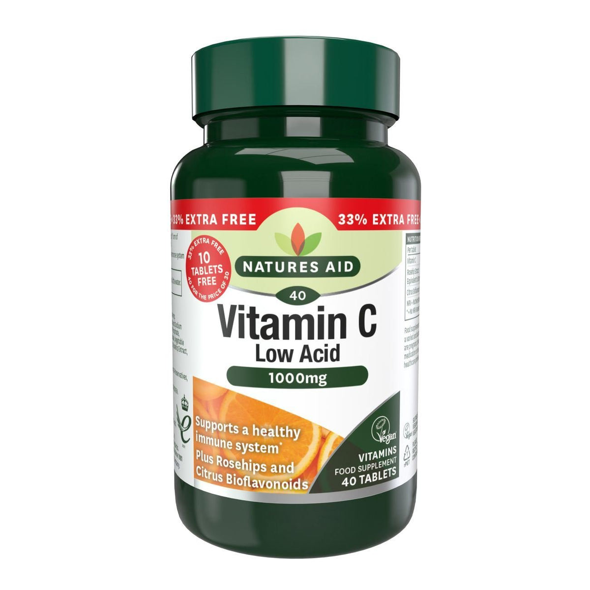 Natures Aid Vitamin C 1000mg 40 Tablets with Rosehips and Citrus Bioflavonoids - Natures Aid - Food Supplements - Natures Aid