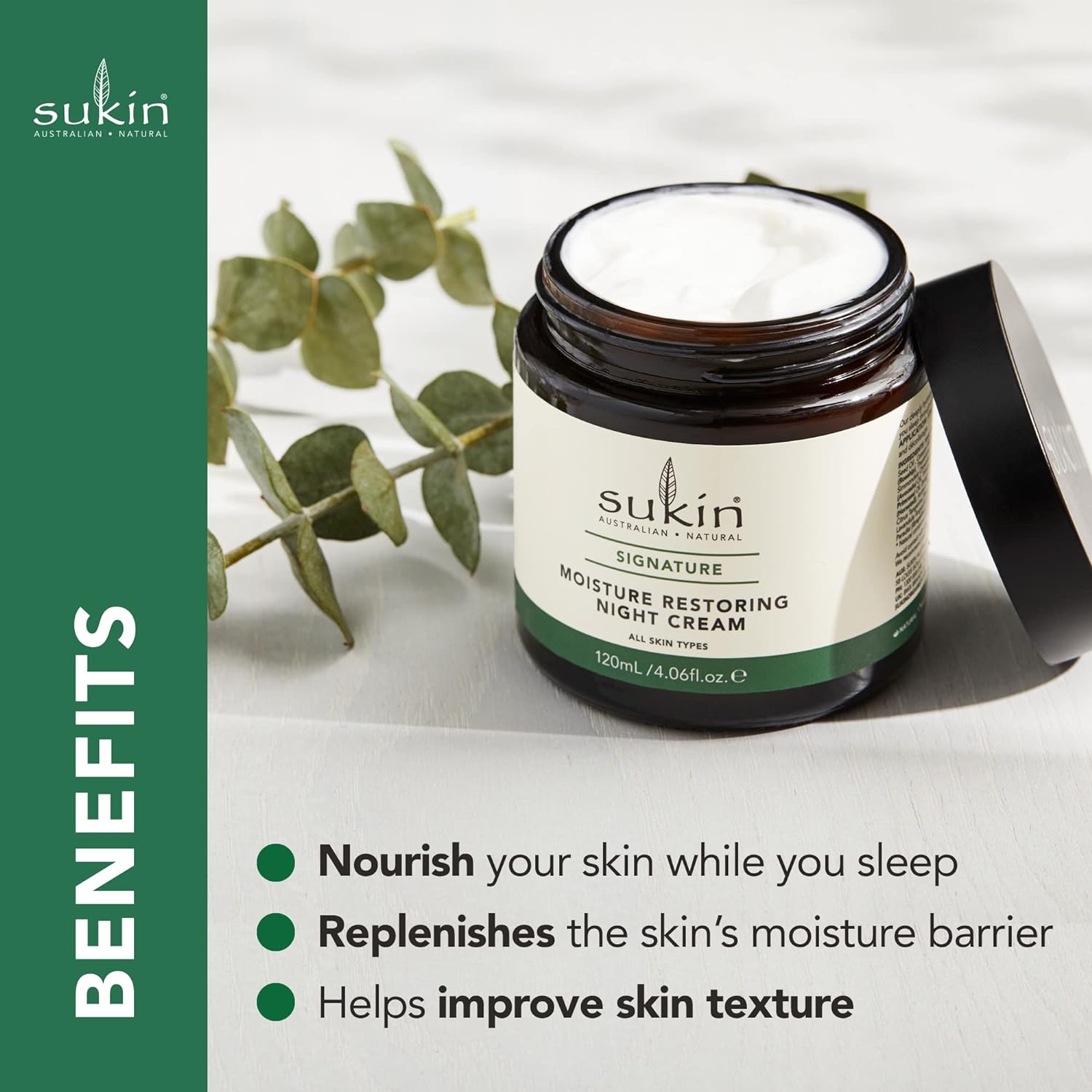 Night Cream Moisture Restoring Jar 120ml - Sukin - Night face cream - Eco Natural Products