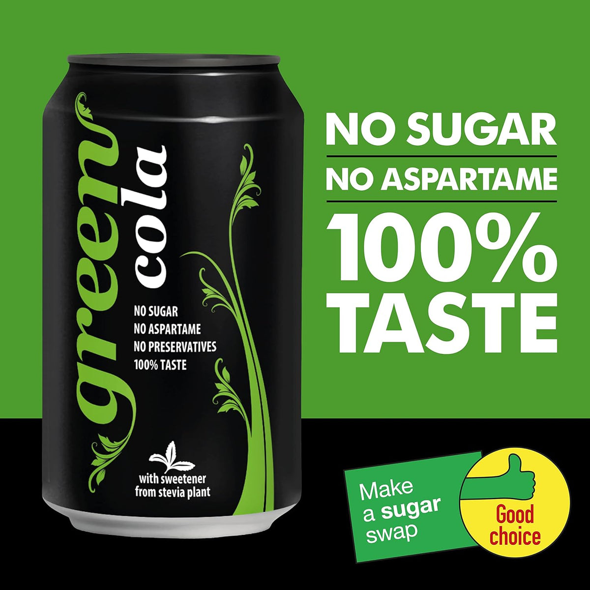 Not Rotten Cola No Calorie Cola Can 330ml | No Aspartame | Green Cola UK