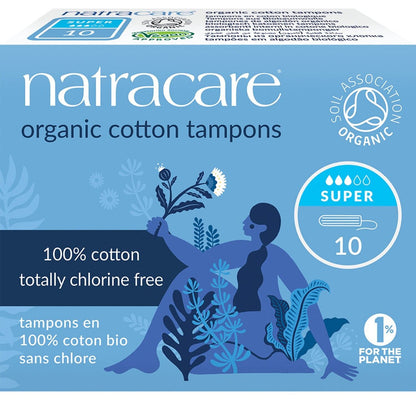 Non Applicator Organic Tampons Super 10 Per Pack - Natracare - Feminine Sanitary Supplies - Eco Natural Products