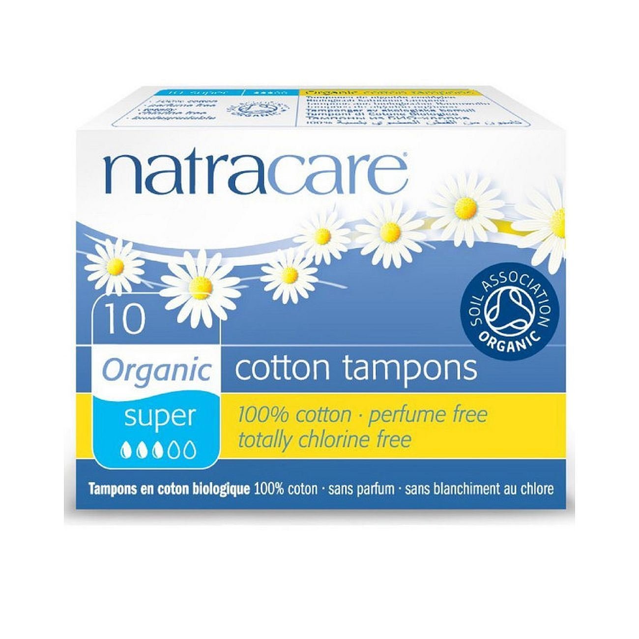 Non Applicator Organic Tampons Super 10 Per Pack - Eco Natural Products - Natracare - Feminine Sanitary Supplies