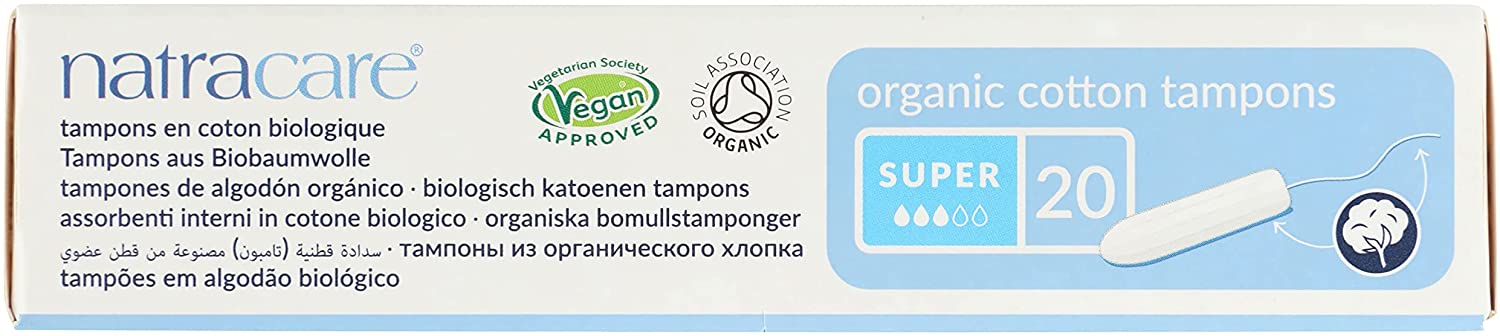 Non Applicator Tampons Super 20 Per Pack - Eco Natural Products - Natracare - Feminine Sanitary Supplies