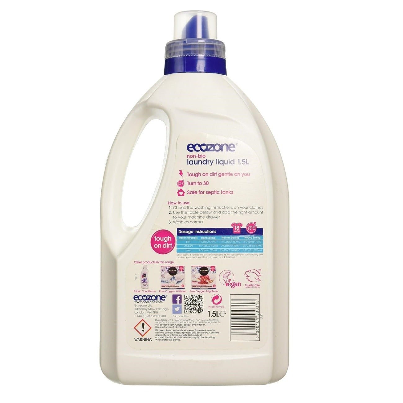 Non Bio Laundry Liquid 18 Washes 1.5l - Eco Natural Products - Ecozone - Laundry