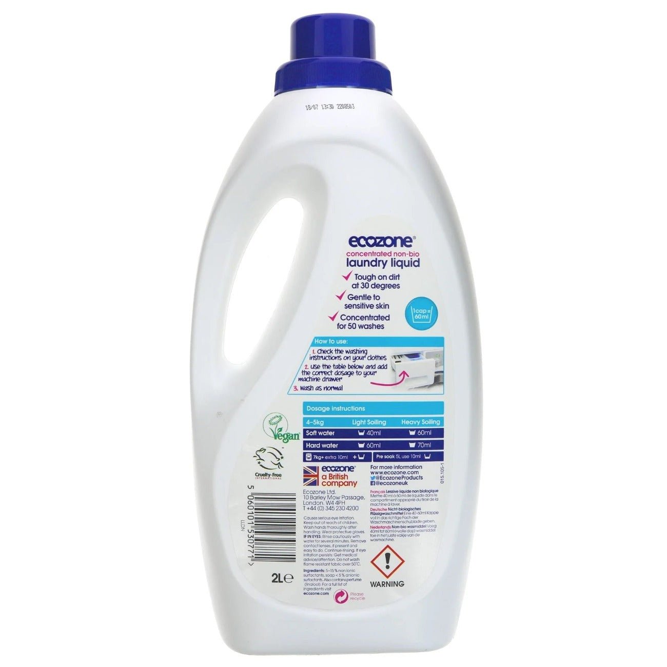 Non Bio Laundry Liquid Concentrated 50 Washes 2l - Eco Natural Products - Ecozone - Laundry