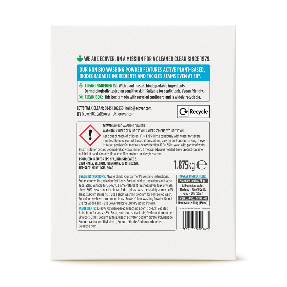 Non - Bio Washing Powder 1.8kg - Ecover - Washing Powder - Eco Natural Products