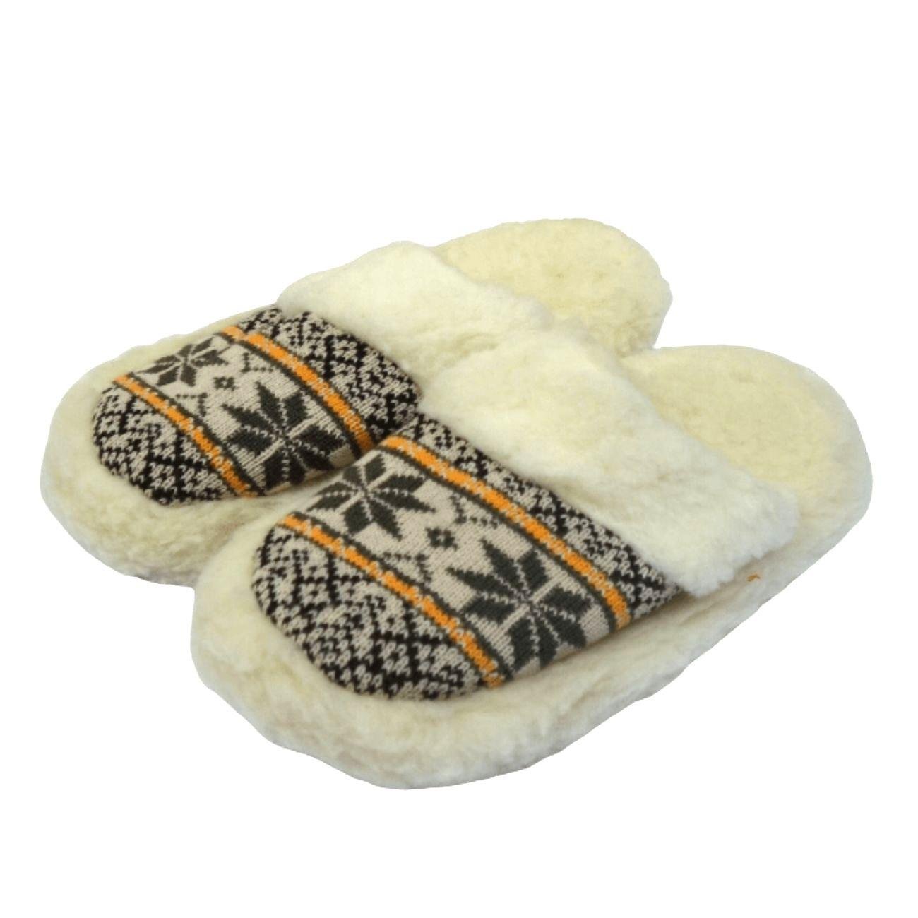 Norwegian Wool Slip - on Slipper Beige Orange - Size 45 (UK 12) - Eco Natural Products - Eco Natural Products - Slipper