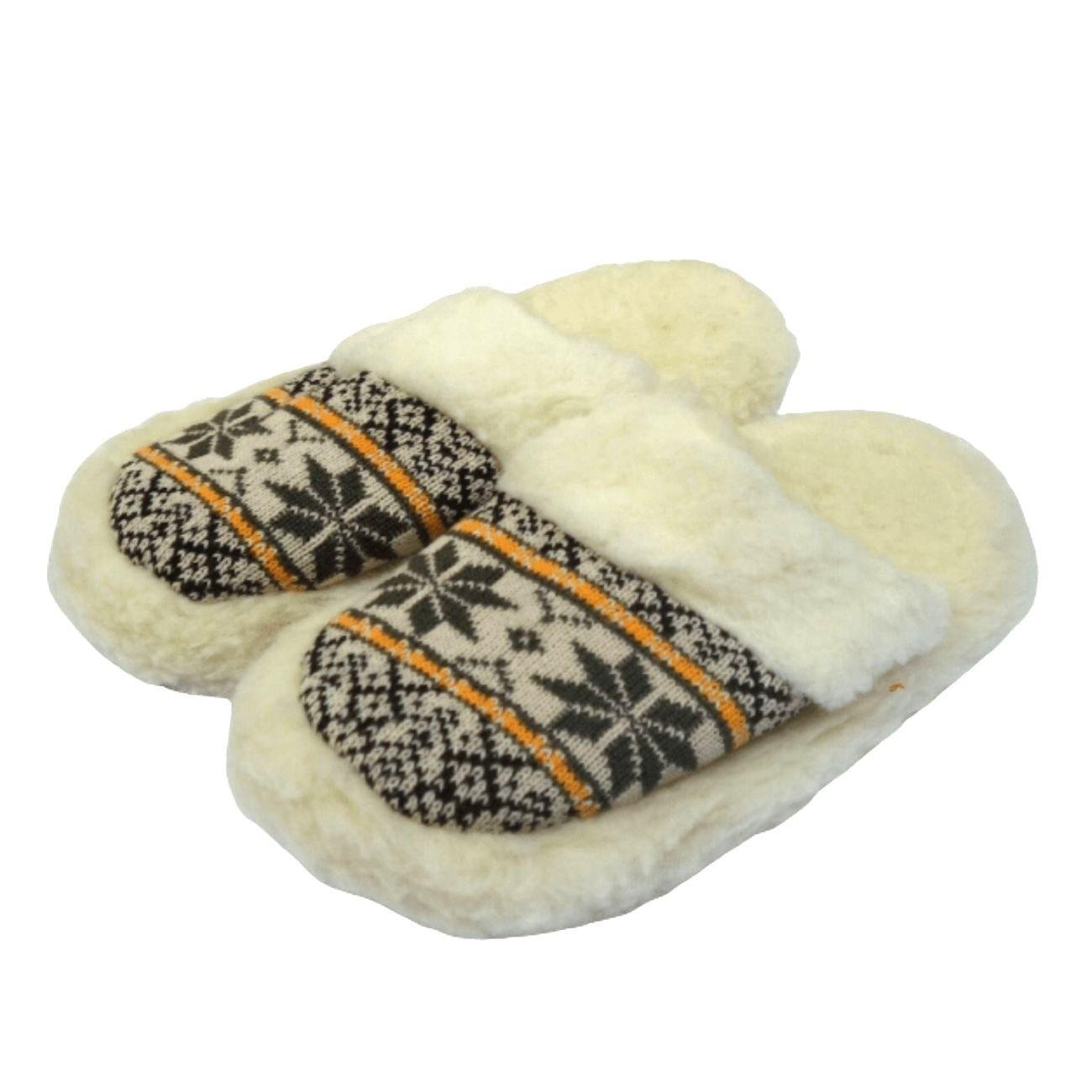 Norwegian Wool Slip - on Slipper Beige Orange - Size 45 (UK 12) - Eco Natural Products - Slipper - Eco Natural Products
